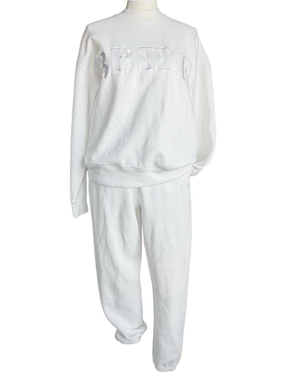 Six Stories Bride White Embroidered Sweatshirt Jogger Set Womens M Bridal Lounge - Picture 3 of 15